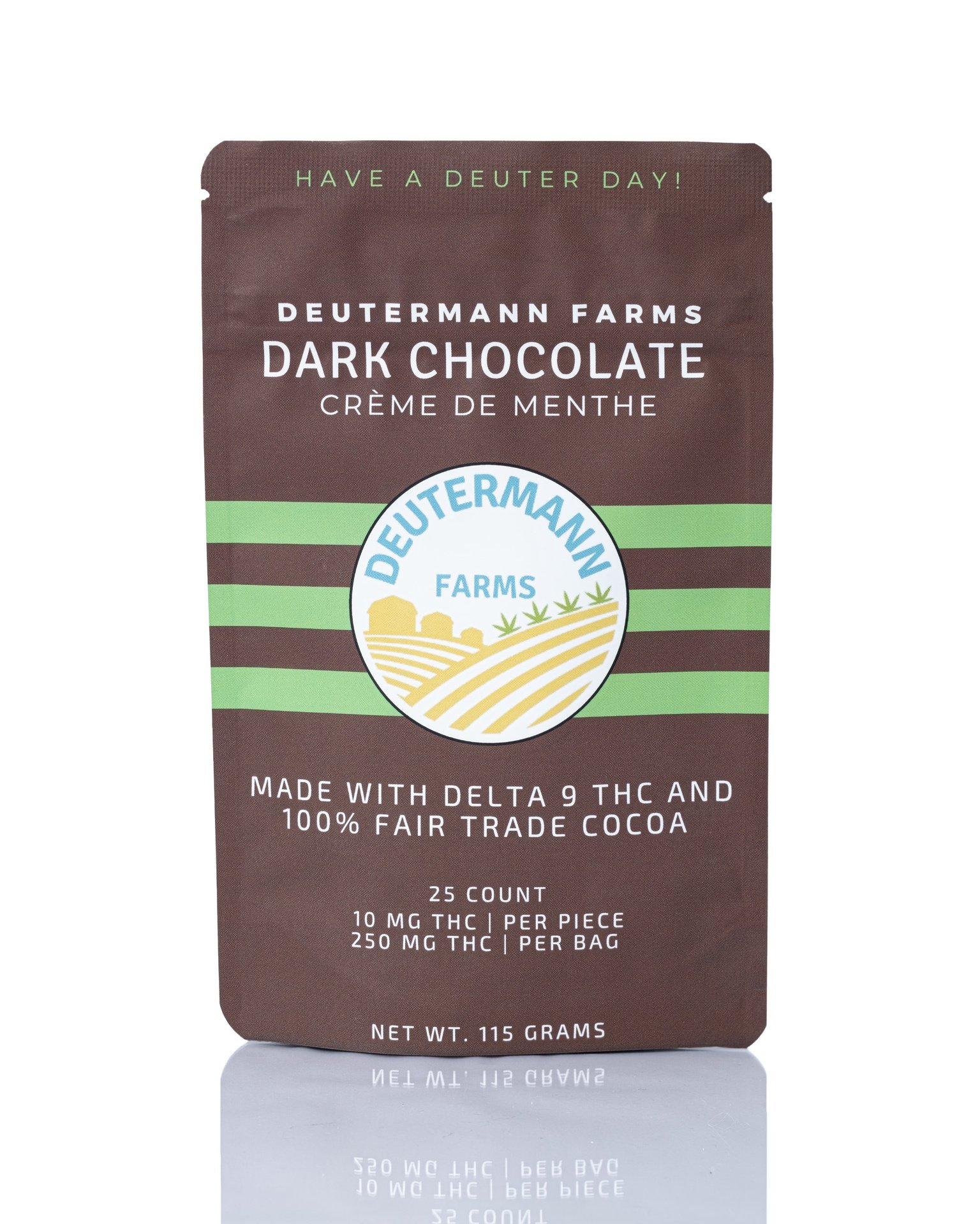 Deutermann Farms dark chocolate creme de menthe with 10mg Delta-9 THC per piece