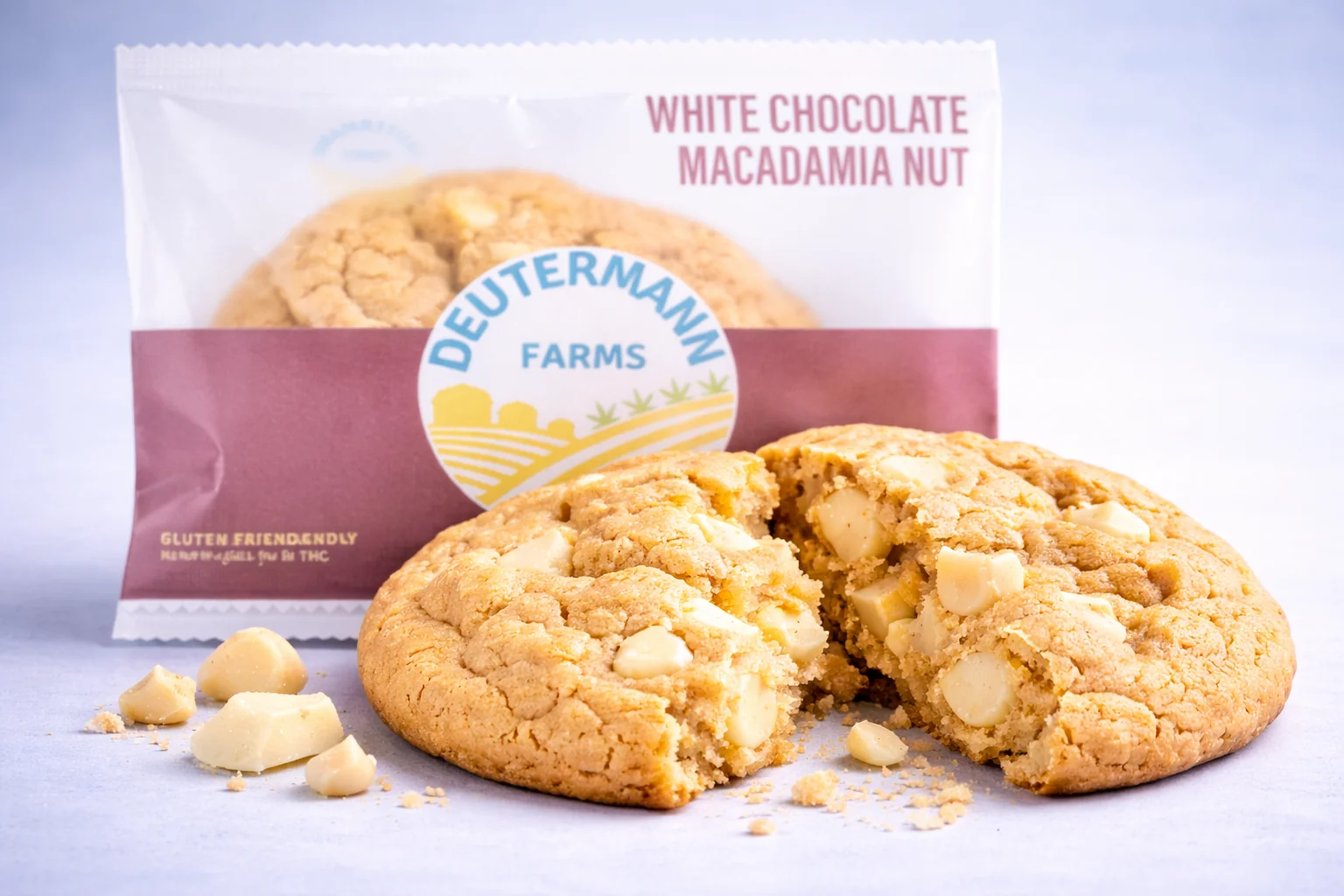 Deutermann Farms white chocolate macadamia nut Delta-9 THC cookie